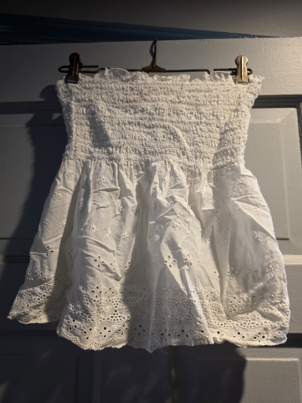 Juicy Couture White Eyelet Smocked Strapless Tank Top